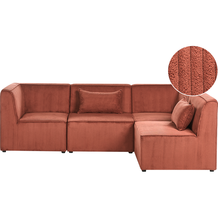 Modul Ecksofa 4-Sitzer LEMVIG Cord Dunkelrot rechtsseitig