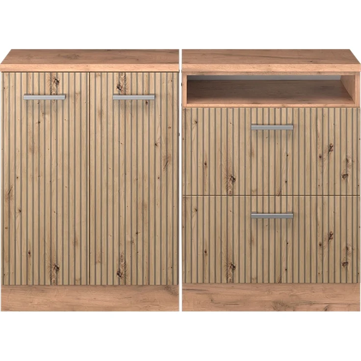 Küchenschrank für Dachschrägen R-Line Artisan-Eiche 120 cm 2er Set Schrankkorpuss 60 cm Tiefe Vicco – Bild 3