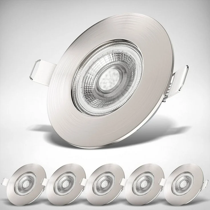 B.K.Licht LED Einbaustrahler LED Bad Einbauleuchten 6er Set Ultra-Flach 25mm - BKL1278, LED fest integriert, Warmweiß, Ø90mm Matt-Nickel 6 x 5W 6x 460 Lumen 3.000K IP44 Badspots Deckenspots – Bild 2