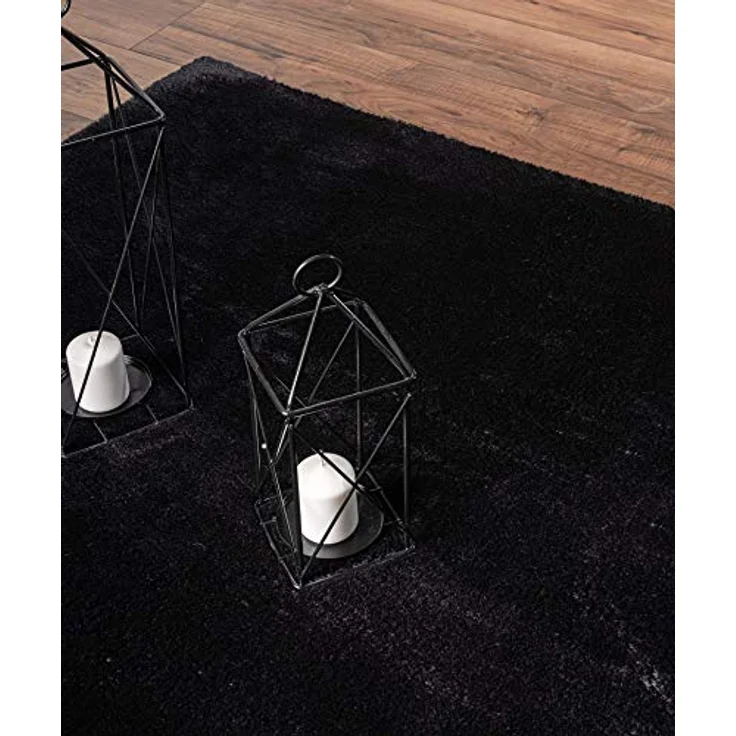 the carpet Relax Moderner Flauschiger Kurzflor Teppich, Anti-Rutsch Unterseite, Waschbar bis 30 Grad, Super Soft, Felloptik, Schwarz, 120x120 cm Rund – Bild 4