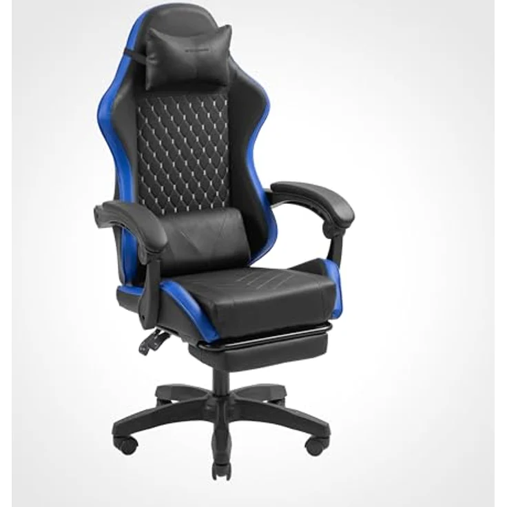 MARS GAMING MGC-X, Ergonomischer Gaming-Stuhl, Kunstleder, Verstellbare Rückenlehne und Höhe, Dynamische Armlehnen, Nacken- und Lendenkissen, Bürostuhl mit Ausziehbarer Fußstütze, Blau – Bild 2