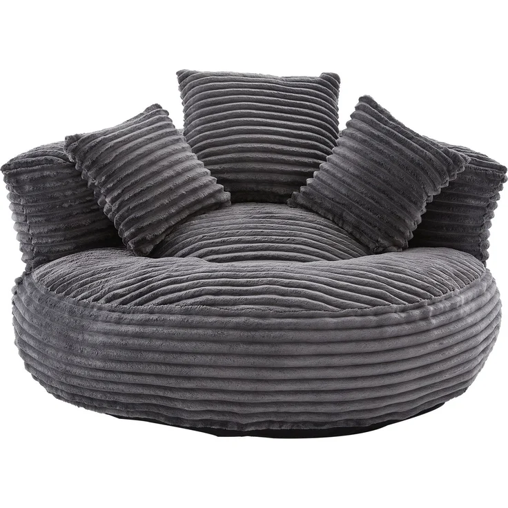 Sitzsack 108x108x52 cm in Dunkelgrau aus Cordstoff mit hoher Rückenlehne und Armlehnen – Bild 7