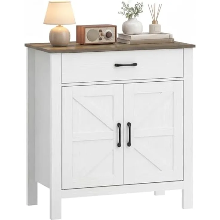 HOMCOM Sideboard Aufbewahrungsschrank Wohnzimmer (Beistellschrank, 1 St, 1), Landhausstil, große Schublade, höhenverstellbares Regal