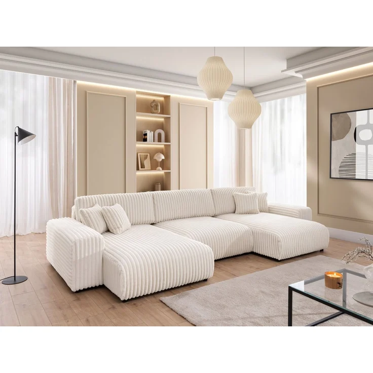 S-Style Möbel Wohnlandschaft Mollis mit Schlaffunktion und Bettkasten aus Plüschcord – Bild 2