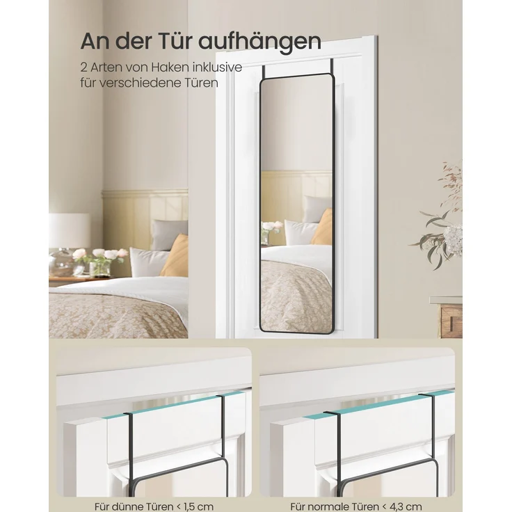 SONGMICS Ganzkörperspiegel, 120 x 40 cm, rechteckiger Spiegel, Wand- oder Türmontage, Rahmen aus Aluminiumlegierung, Hartglas, für Schlafzimmer, Wohnzimmer, Garderobe, tintenschwarz LFMDE032B01 – Bild 4