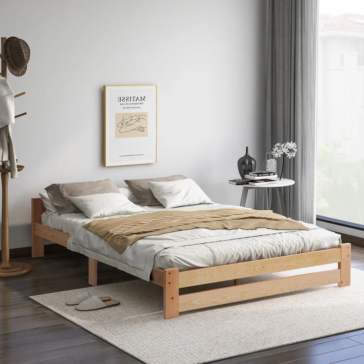Futonbett mit Kopfteil, Liegefläche 140×200 cm, Natur, mit Matratze – Bild 4