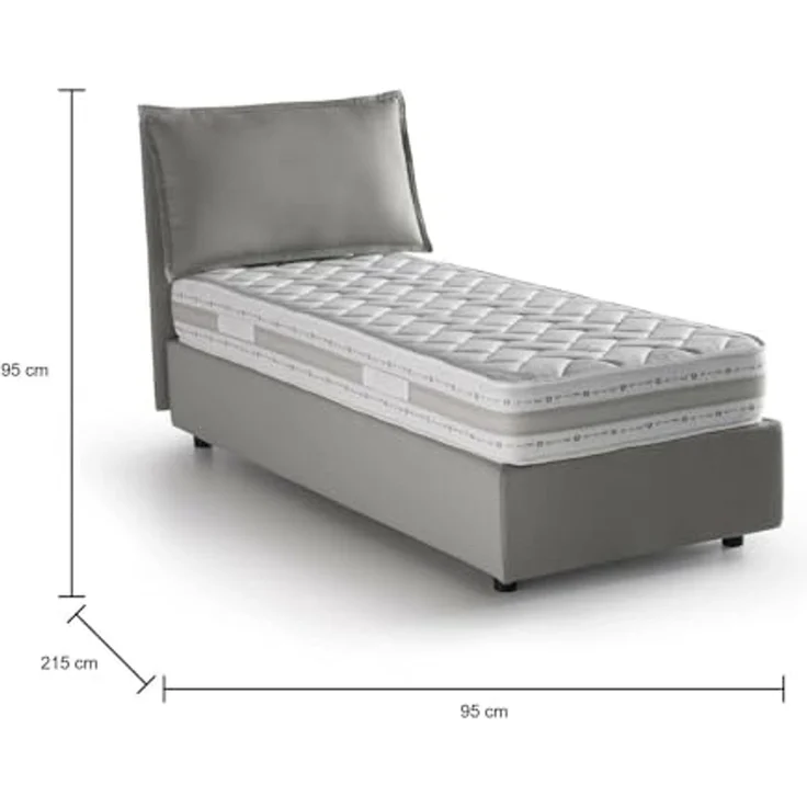 Talamo Italia - Rossella-Einzelbett, Bettkasten mit Stoffbezug, 100 % Made in Italy, Öffnung vorne, inklusive Matratze 80x200 cm, Grau – Bild 2