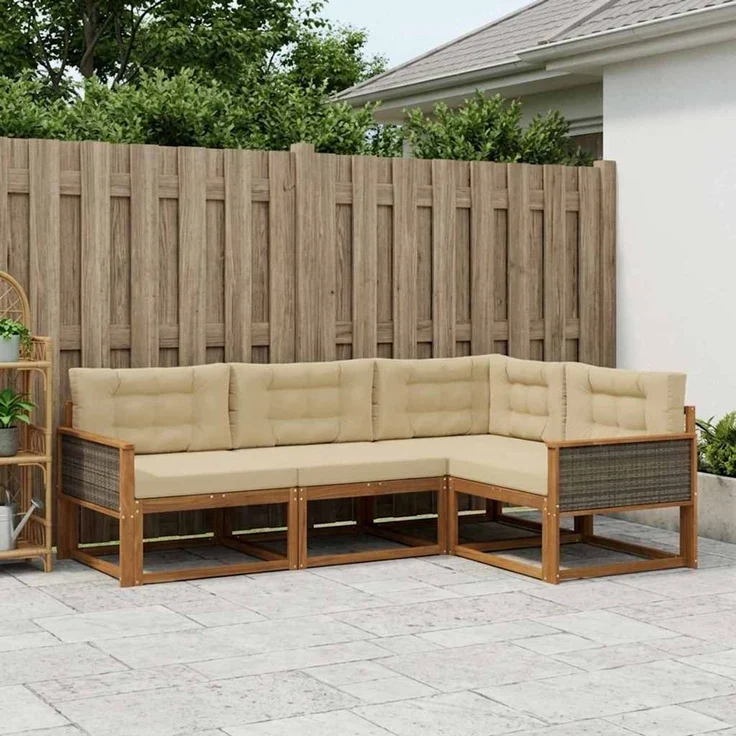 vidaXL Outdoor-Sofagarnitur 4 stk. 4-Sitzer Natur und Beige 3382521 – Bild 1