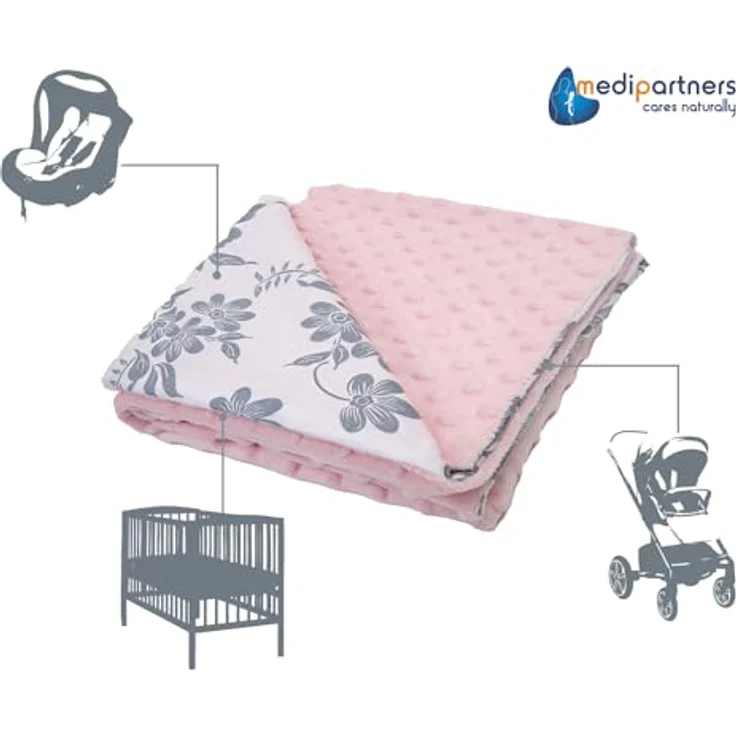 Medi Partners Babydecke Baby Decke Neugeborenen - Kuscheldecke Geschenk Babydecken 75x100 cm für Kleinkinder Mädchen Krabbeldecke Kinderbett Kinderwagen 100% Baumwolle (Berry mit rosa Minky) – Bild 4