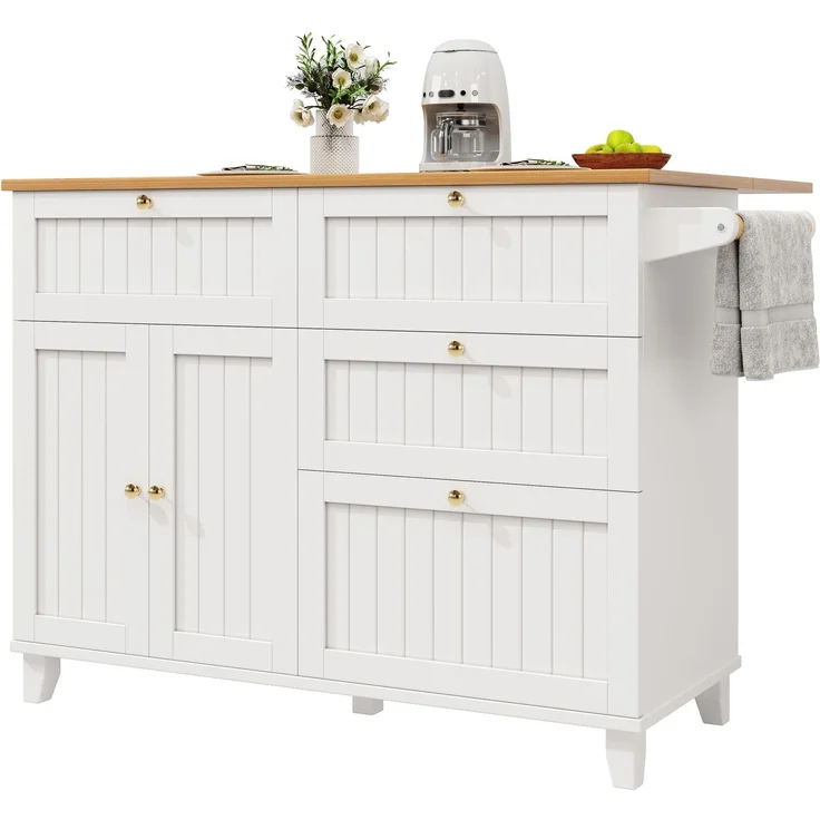 Abrihome Küchenwagen mit Stauraum und Rollen, Weiß, 88x70x133 cm – Bild 1