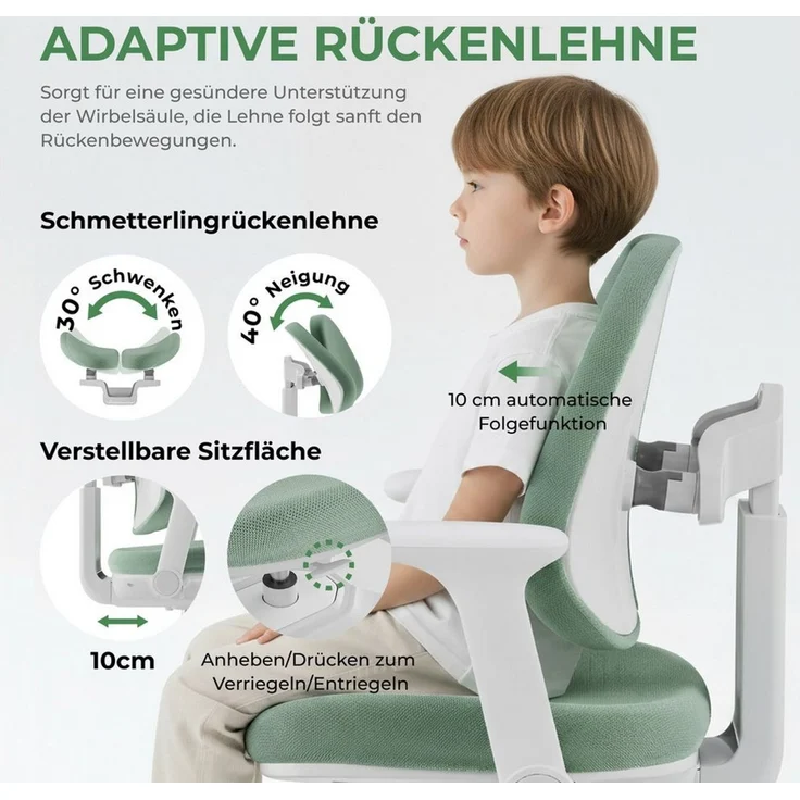 HOKO Kinderschreibtisch höhenverstellbar für Kinder ab 6 Jahren (Tisch-Stuhl-Set, Schreibtisch mit neigbarer Tischplatte & Kinderstuhl mit Fußstütze, 100x40 cm neigbar Tischplatte), 100x60 cm Arbeitsfläche,Holzoptik-Grün, LUKA & ANTON – Bild 4