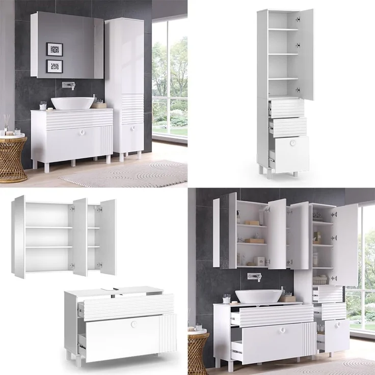 Badmöbel-Set Sola Weiß 3-teilig Vicco – Bild 8