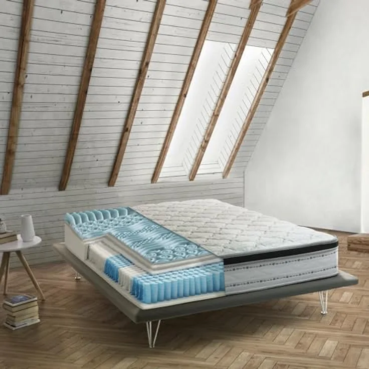 Talamo Italia - Porzia-Doppelmatratze, abnehmbarer Bezug aus Memory Foam+Gel und Taschenfedern, 100 % Made in Italy, milbenhemmend und hypoallergen, 160 x 200 x 27 cm