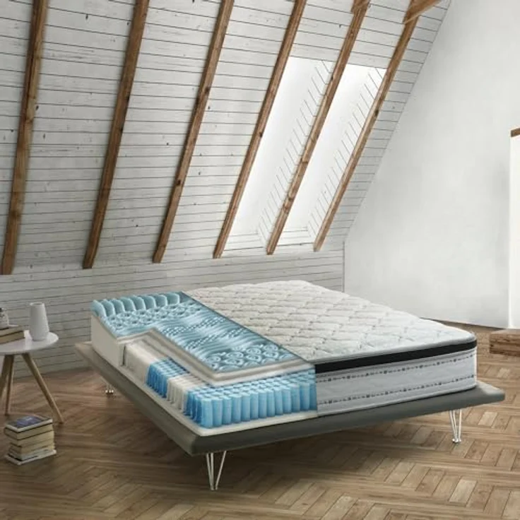 Talamo Italia - Porzia-Doppelmatratze, abnehmbarer Bezug aus Memory Foam+Gel und Taschenfedern, 100 % Made in Italy, milbenhemmend und hypoallergen, 160 x 200 x 27 cm – Bild 1