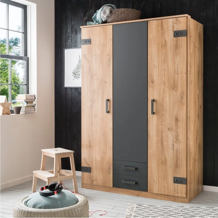 Calicosy Schrank, 3 Türen, Eichenholzdekor und 2 Schubladen - L135 cm - Helles Holz – Bild 2