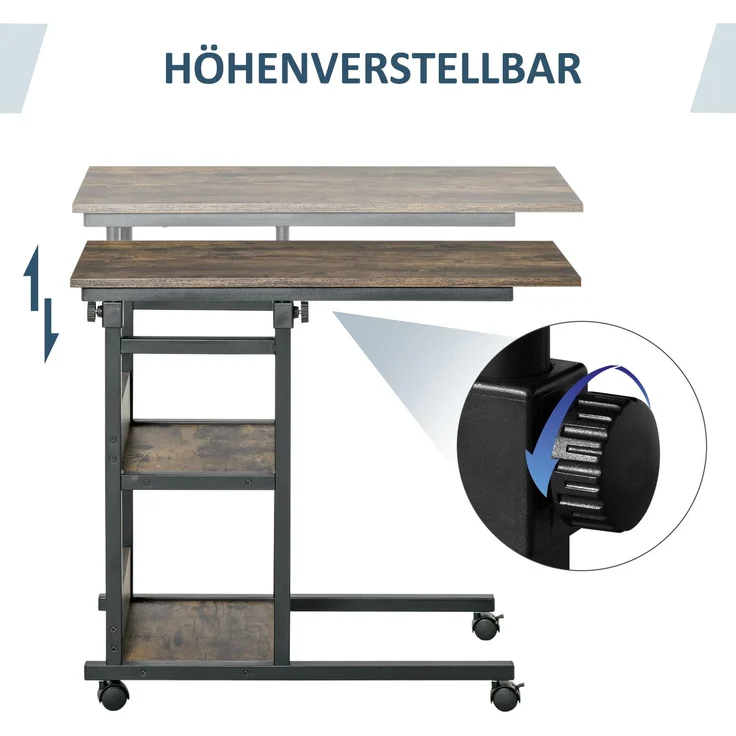 HOMCOM Beistelltisch, E1 Spanplatte, Metall, Kunststoff, Braun, 80L x 40B x 82H cm – Bild 6