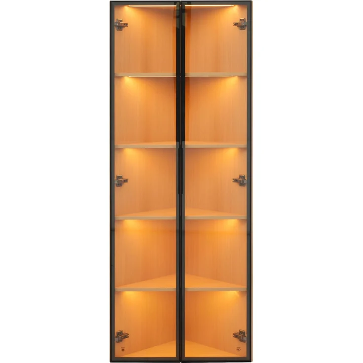Flieks LED Eckvitrine 62×35×160 cm, Vitrinenschrank mit gehärteten Glastüren & Beleuchtung, Sammlungsvitrine, Bücherregal, Eckschrank, Eichenfarbe – Bild 10