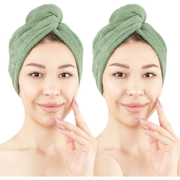 HAMMETEX Turban-Handtuch 2er Set Haarturban Damen, 100% Baumwolle, Flauschig & Schnelltrocknend, Frottier (Set, 2-St), Uni-Farben, weich – Bild 1