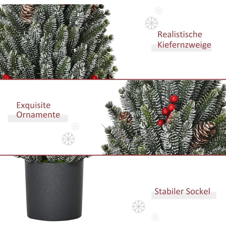 HOMCOM Künstlicher Weihnachtsbaum Mini Weihnachtsbaum mit Tannenzapfen, roten Beeren und Übertop, Tannenbaum, Kleiner Tisch-Christbaum, Grün Ø27 x 47 cm – Bild 4