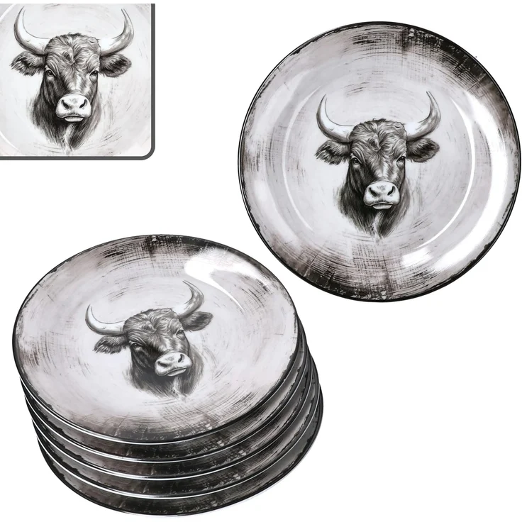 MamboCat Frühstücksteller Toro 6x Kuchenteller Porzellan 6 Pers Dessert-Teller Alm Kuh Landhaus – Bild 2