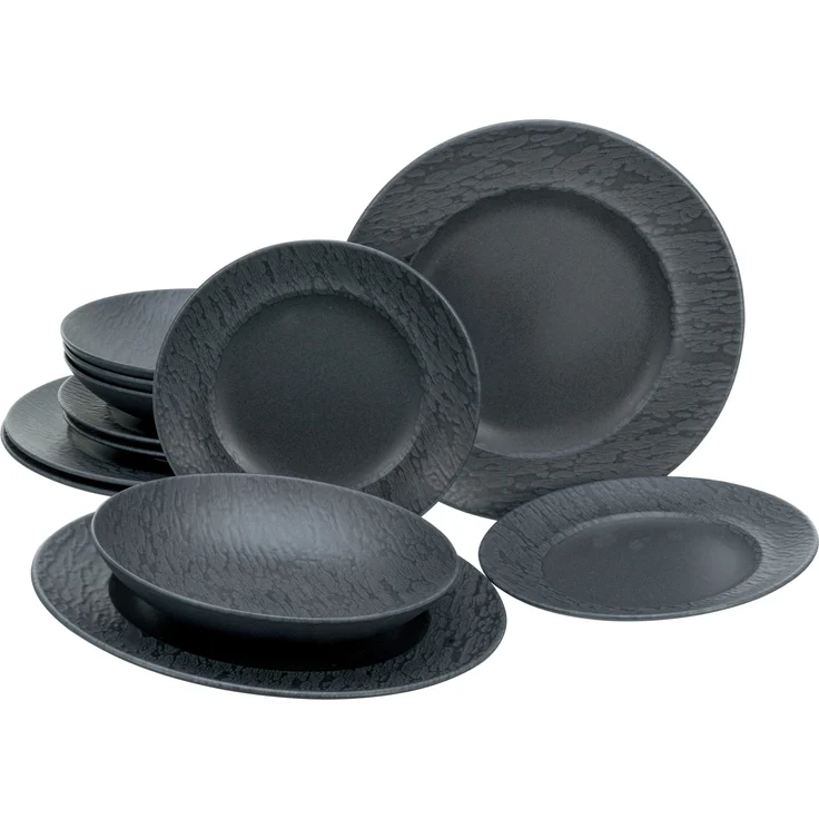 Schiefer Schwarz, Tellerset 12-tlg (mo) – Bild 1