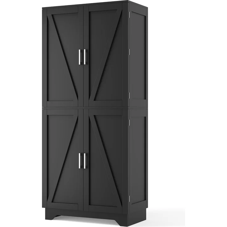 Küchenschrank, hoher Stauraumschrank mit 4 Scheunentor-Türen, Vorratsschrank mit Weinregal und Türregal, Aufbewahrungsschrank für Wohnzimmer und Esszimmer, 80 × 40× 180 cm – Bild 9