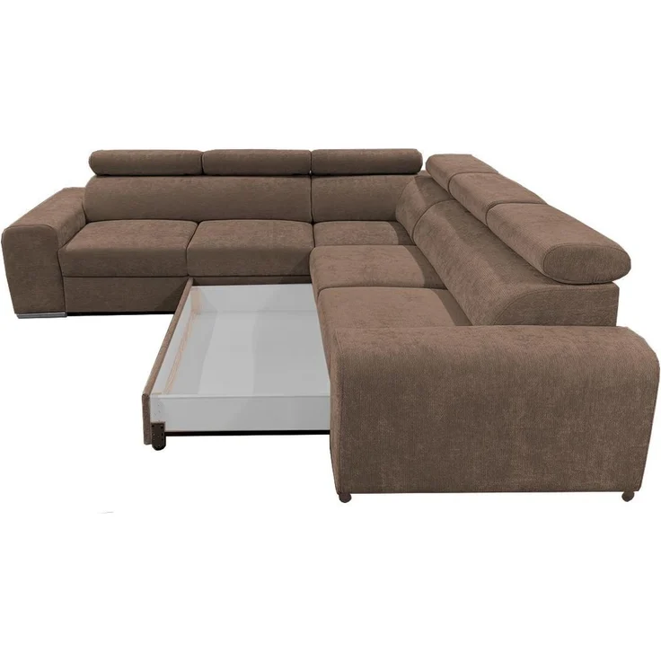 Wohnero24 Ecksofa PAVONE 3 260x260 cm – Chenille Sofa Braun mit Schlaffunktion 190x125 cm, Bettkasten & verstellbaren Kopfstützen – Bild 6