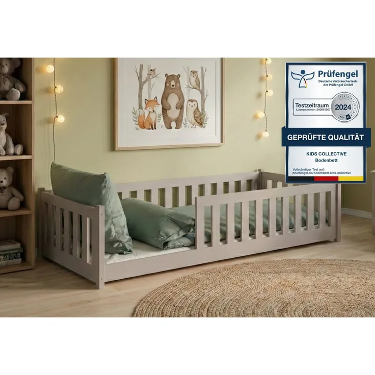 Kids Collective Kinderbett Bodenbett Bett mit Rausfallschutz & Lattenrost Montessori Bett Kinder (Jungen, Mädchen, Kinder, weitere Größen 80x180, 90x190, 90x200, 120x200, 140x200 cm), Jugendbett Gitterbett Einzelbett mit Matratze, Kaschmir 80x160 cm