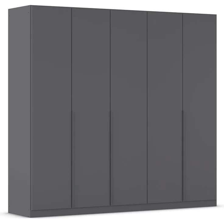 Rauch Möbel Alabama, Kleiderschrank, Garderobe, 5-türig, Zubehör Premium, 3 Kleiderstangen, 6 Einlegeböden, Schubladeneinsatz, Farbe Grau metallic, Schwarz, Griff Grau metallic, 226 x 210 x 54 cm – Bild 1
