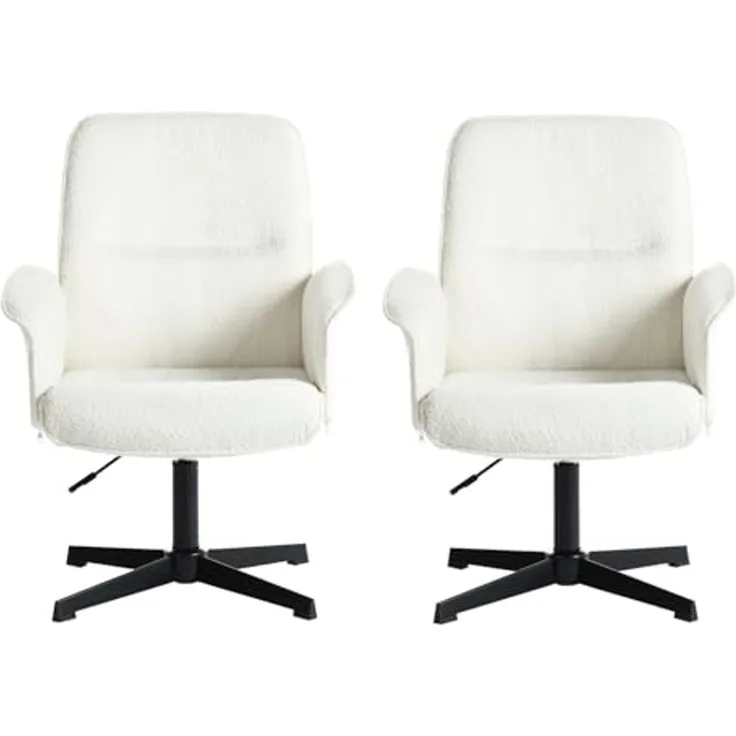 MEUBLE COSY Bürostuhl 2er Ergonomisch Schreibtischstuhl mit höhenverstellbar Armlehnen 360° Drehbar Schminkstuhl Sessel für Büro Wohnzimmer Schlafzimmer Vanity, Bouclé Frottier, Weiß