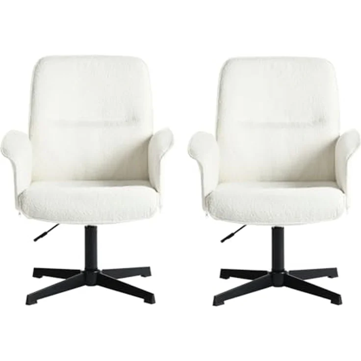 MEUBLE COSY Bürostuhl 2er Ergonomisch Schreibtischstuhl mit höhenverstellbar Armlehnen 360° Drehbar Schminkstuhl Sessel für Büro Wohnzimmer Schlafzimmer Vanity, Bouclé Frottier, Weiß – Bild 1