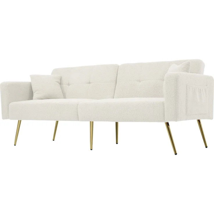 ZUBALIYA Schlafsofa 64x72 cm, mit Stauraum, mit Samtbezug, mit Schaumstoffpolsterung, aus Stoff: Sherpa, Weiß – Bild 22