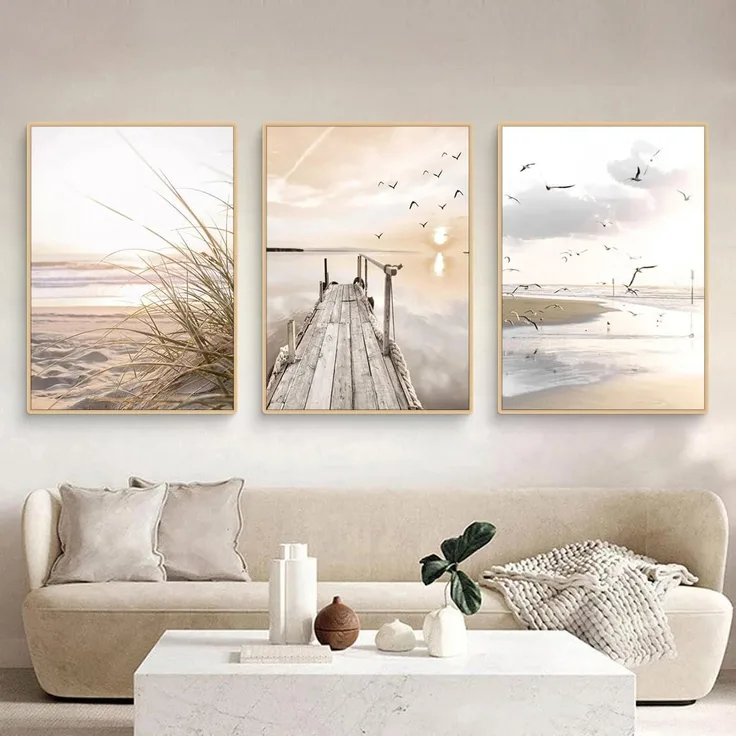Poster Set 3teilig Küstenstrand Seevogel Pampasgras Boho B 40x50cm