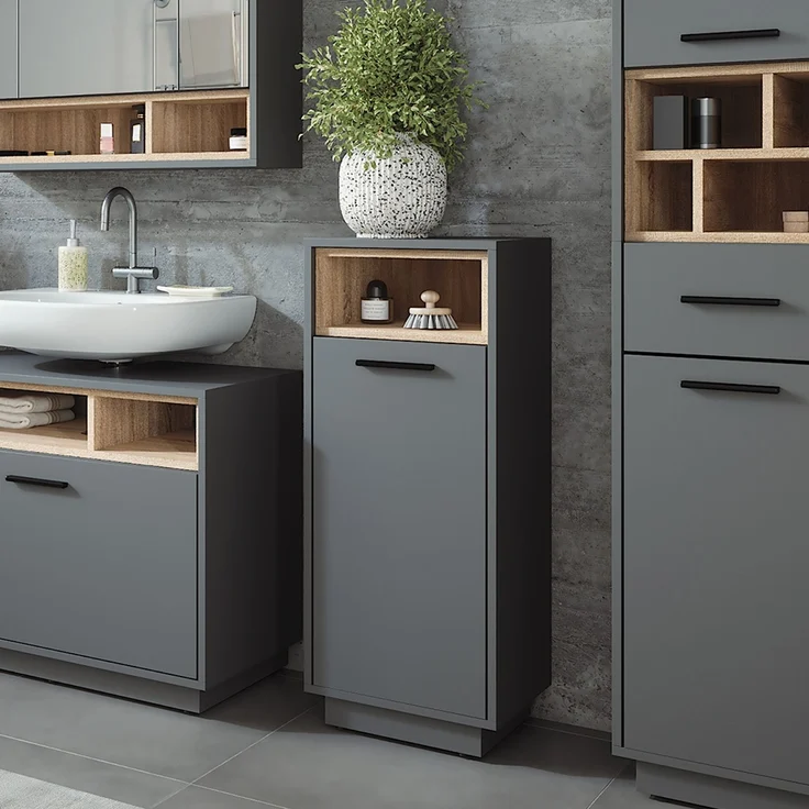 Wäscheschrank Beatrice Anthrazit/Sonoma 38 x 93 cm mit herausnehmbarer Innentasche Vicco – Bild 3
