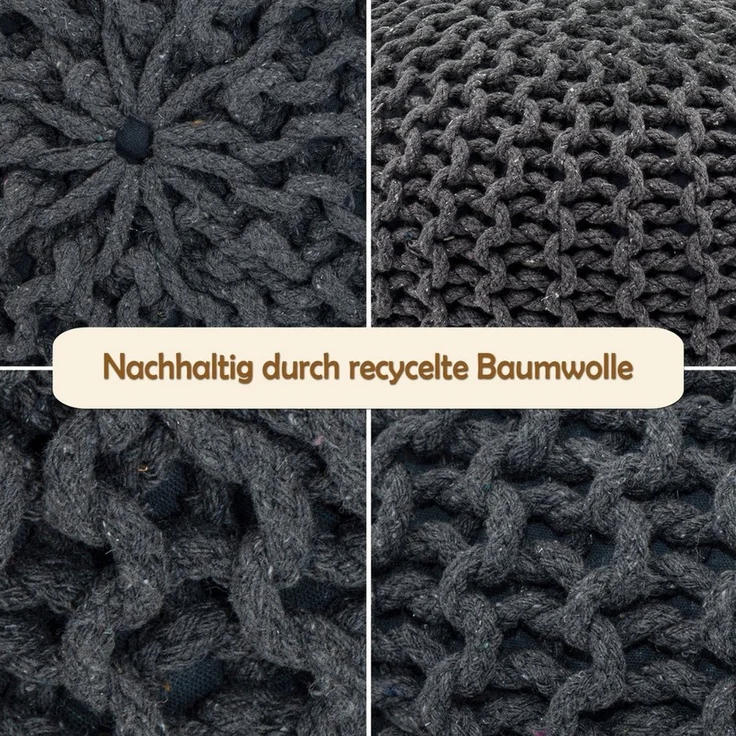 Amagohome Sitzhocker Sitzpouf Strickhocker Pouf Ø45 H30cm Bodenkissen Indoor Baumwolle recy – Bild 4