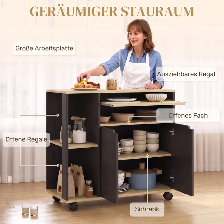 MELAYR, Küchenwagen Rollwagen mit Griff, Verstellbaren Einlegeböden Schwarz, 80 x 40 x 82 cm – Bild 6