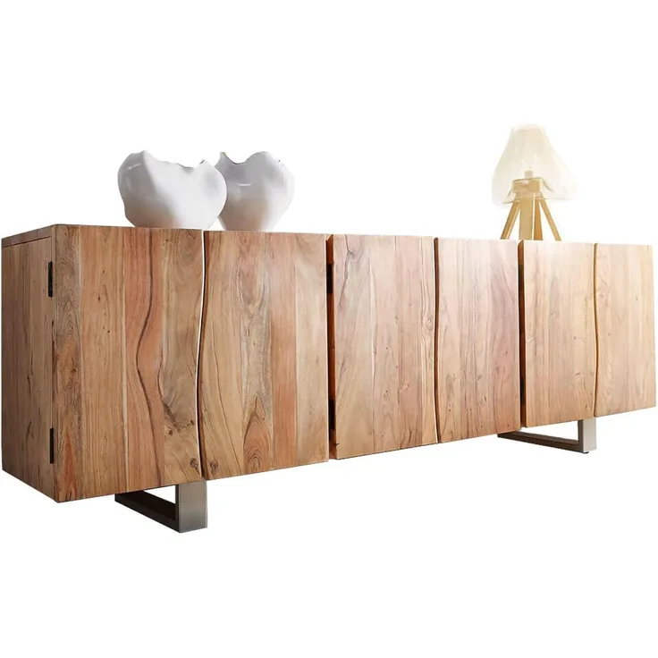 Sideboard Live-Edge 220 cm Akazie Natur massiv 6 Türen