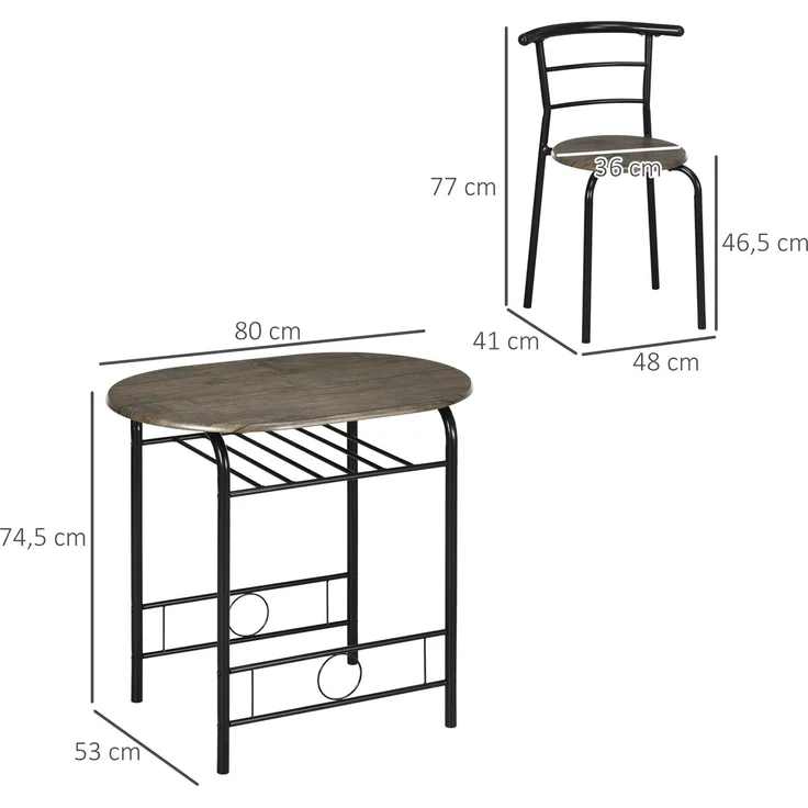 Bistro-Set 3-teilig, 1 Tisch, 2 Stühle, 80 cm x 53 cm x 74,5 cm, Schwarz--Schwarz--74.5x53x80cm--YOUDENOVA – Bild 5