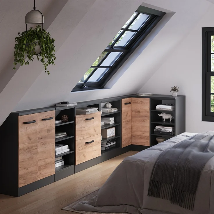 Eck-Küchenschrank für Dachschrägen R-Line Goldkraft Eiche 75.6 cm mit 1 Tür Vicco – Bild 6