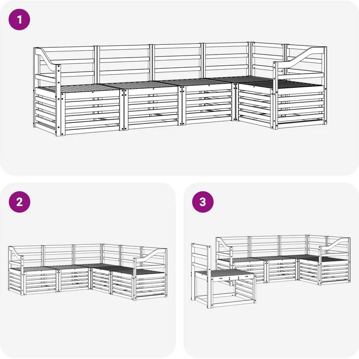 vidaXL Outdoor-Sofagarnitur 5 stk. 5-Sitzer Weiß Massivholz Akazie 3391849 – Bild 6