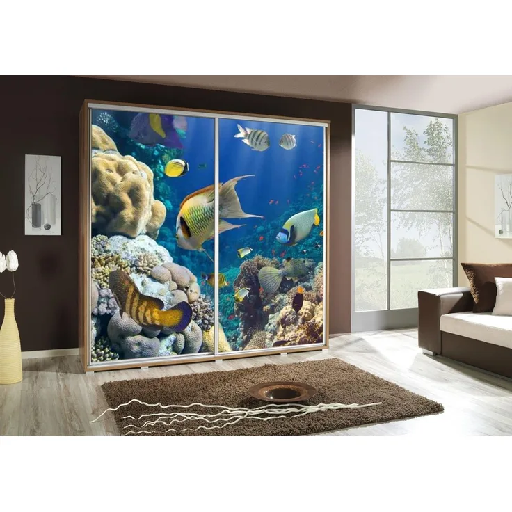 Kleiderschrank GILES Schwebetürenschrank mit Grafiken 205x215 cm