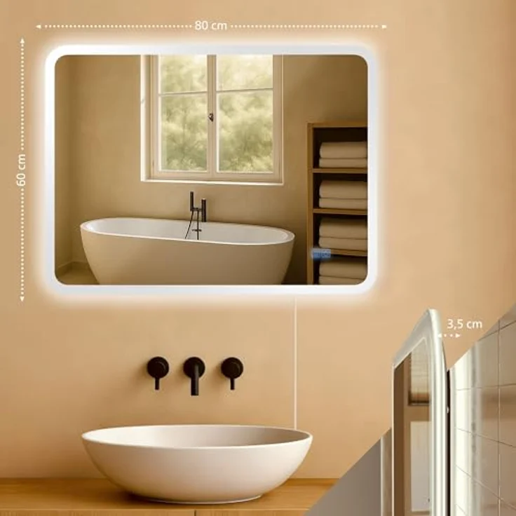 CLP Badspiegel Jericho Anti-Beschlag LED-Beleuchtung dimmbar 3 Licht-Modi,60x80 cm – Bild 3