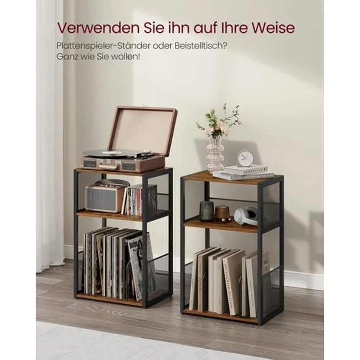 Vasagle Beistelltisch, Plattenspieler-Ständer mit 3 Etagen, Holz / Stahl vintagebraun, 30 x 43 x 69 cm – Bild 5