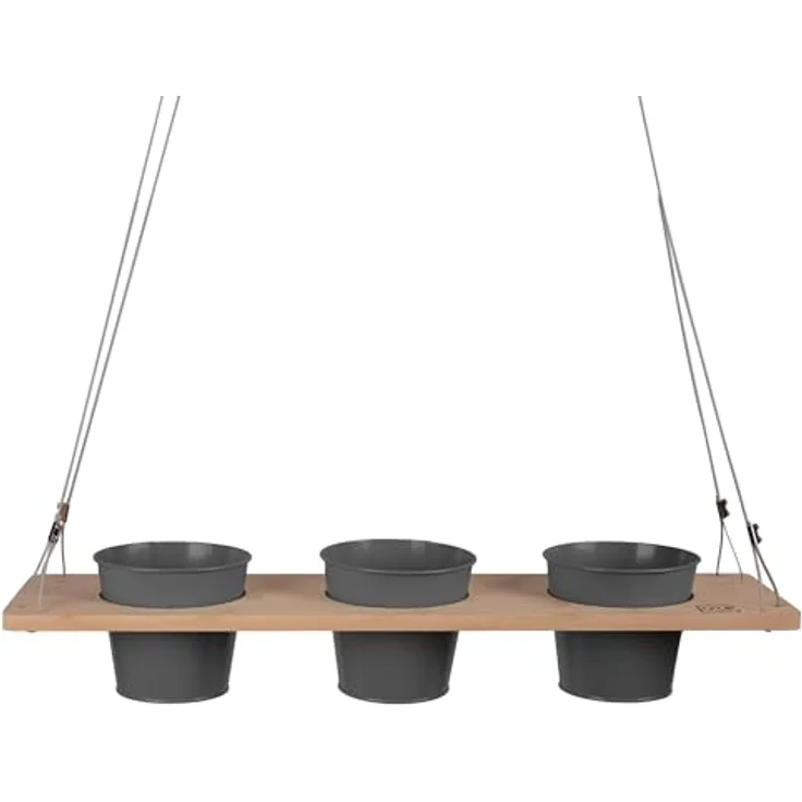 UNUS HOME Blumenkasten Kräuterbar, Pflanzenregal (60cm, grau), Stabile Drahtseilaufhängung, hängende Kräutertöpfe – Bild 2
