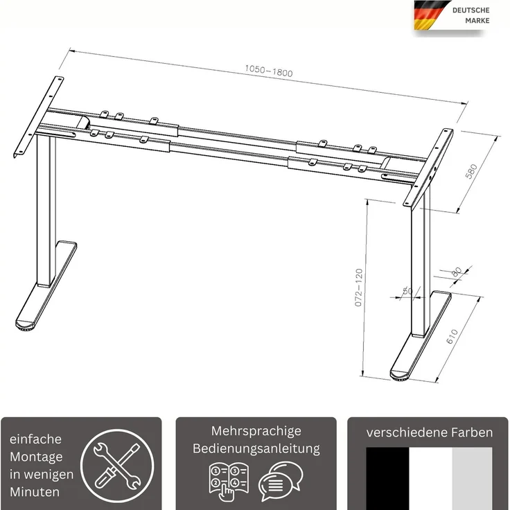 Albatros höhenverstellbares Schreibtisch Tischgestell elektrisch | LIFT S5 Weiß | Gestell, Tischbeine, Tischfüße Metall | Display | 120Kg belastbar – Bild 6