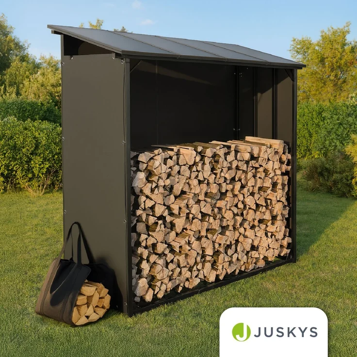 Juskys Kaminholzregal mit Dach - 185 cm, Metallregal für Brennholz, wetterfest, UV-beständige Plane, erhöhte Bodenfreiheit, Outdoor – Bild 7