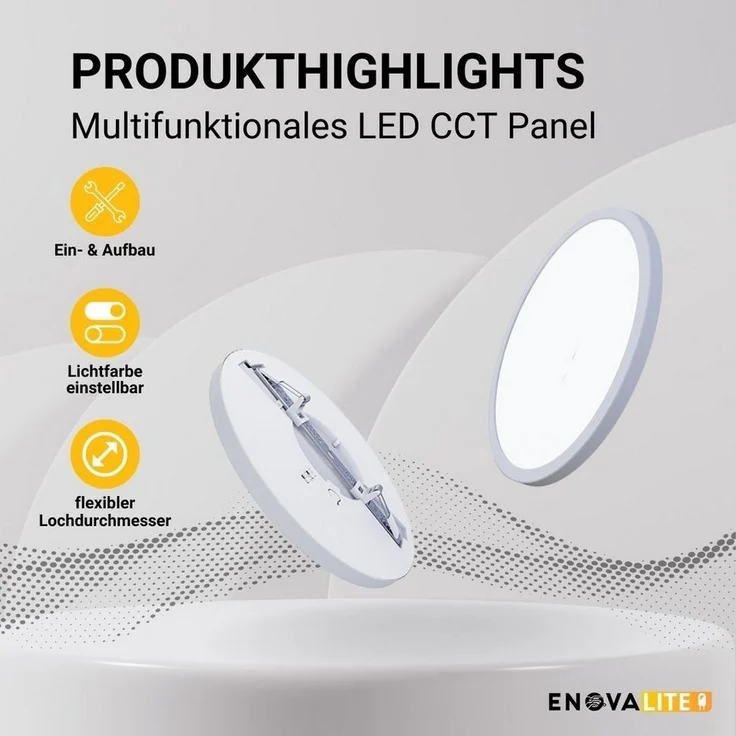 ENOVALITE LED Einbauleuchte LED CCT Panel, Ein-/Aufbau, 24W, 2565 lm, ø300x17 mm, LED fest integriert, warmweiß, CCT, neutralweiß, kaltweiß, Lochdurchm. variabel, Lichtfarbe einstellbar – Bild 1