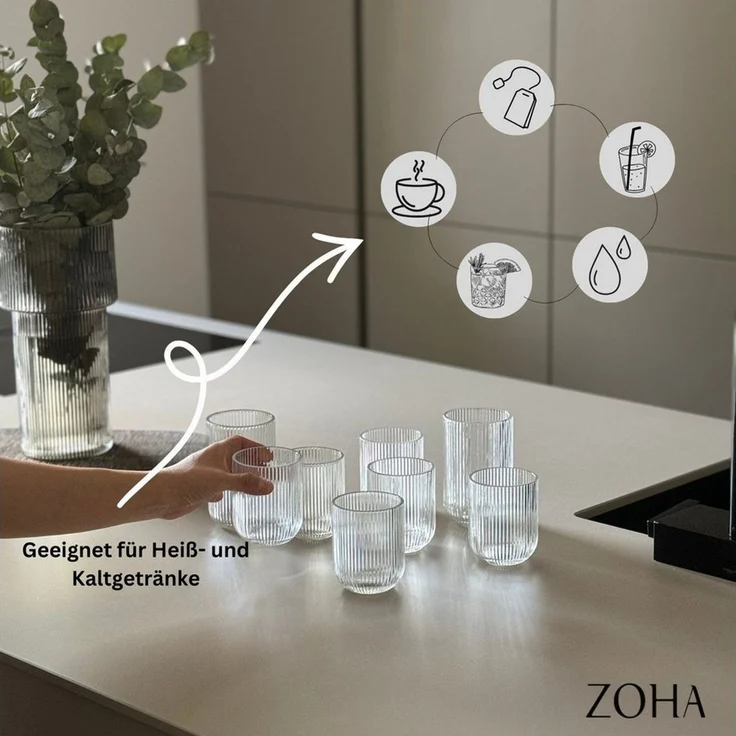 Zoha Glas Diamond Clear Glas Trinkgläser Cocktailgläser, 8-tlg, Glas, Hitzebeständig Eiskaffeegläser Tee Wasser Saft Kaffee – Bild 4