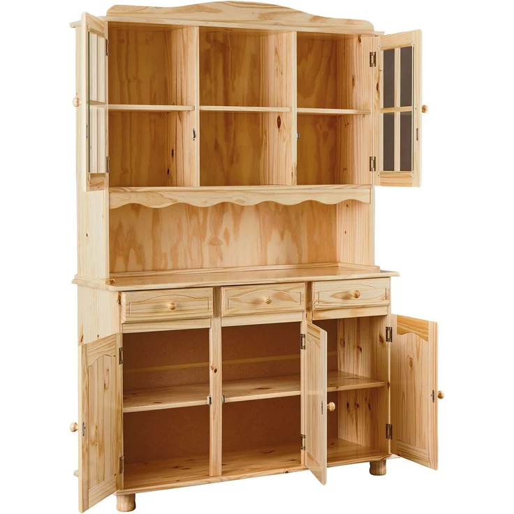 Inter Link Buffet Vitrine TOSCANA Kiefer Massivholz Küchenbuffet natur lackiert 130x43x198 cm – Bild 3