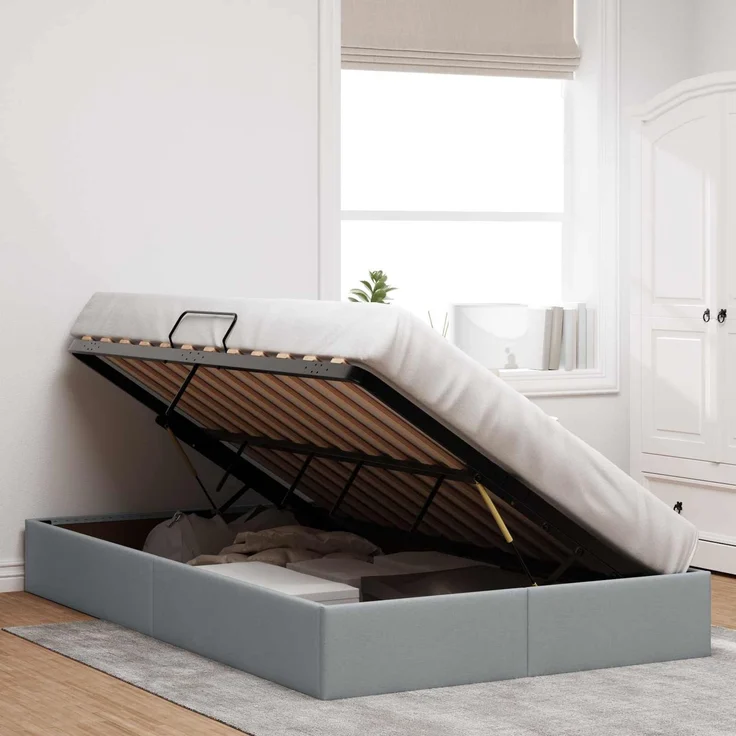 vidaXL Ottoman Bettgestell mit Speicher Hellgrau 120 x 200 cm Stoff 3442814 – Bild 4